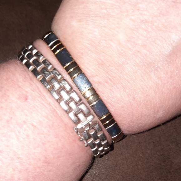 Vintage two tone stretch bracelet, art deco style metal - Picture 8 of 10